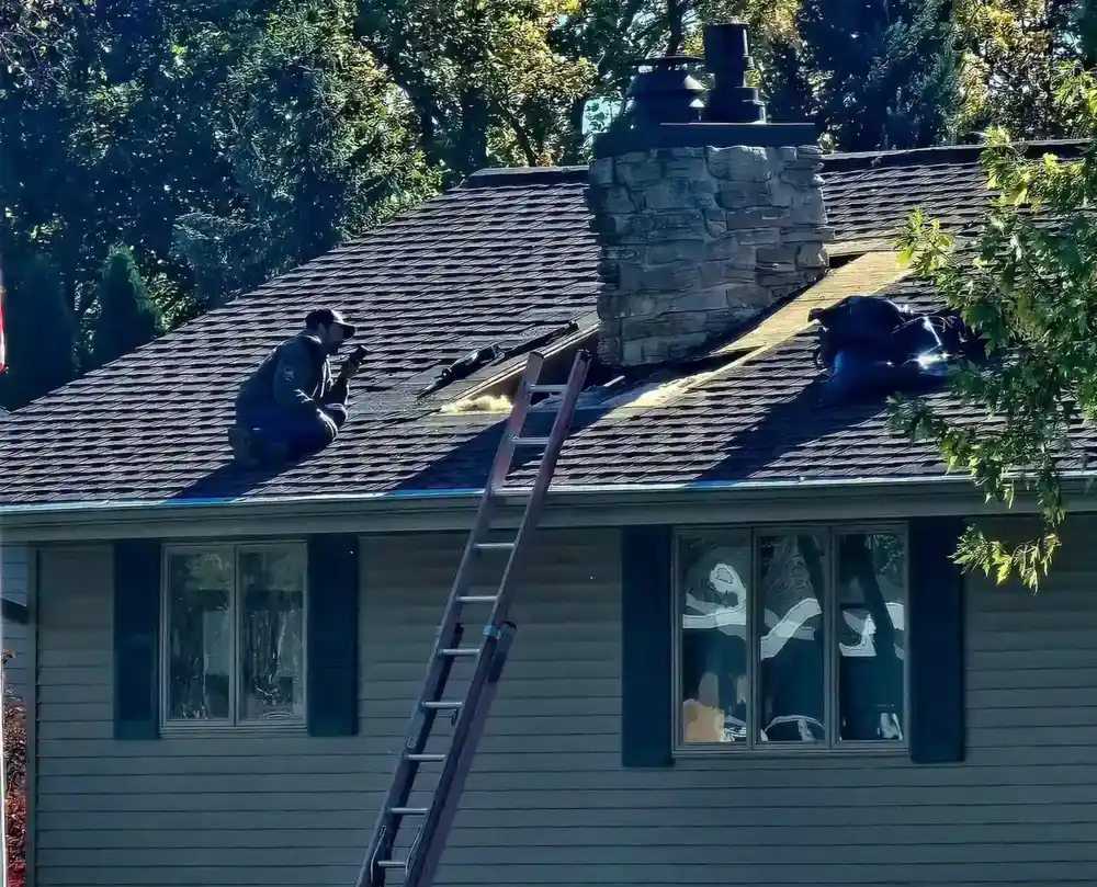 Architectural shingle roof installed on a Wisconsin home with mature siding